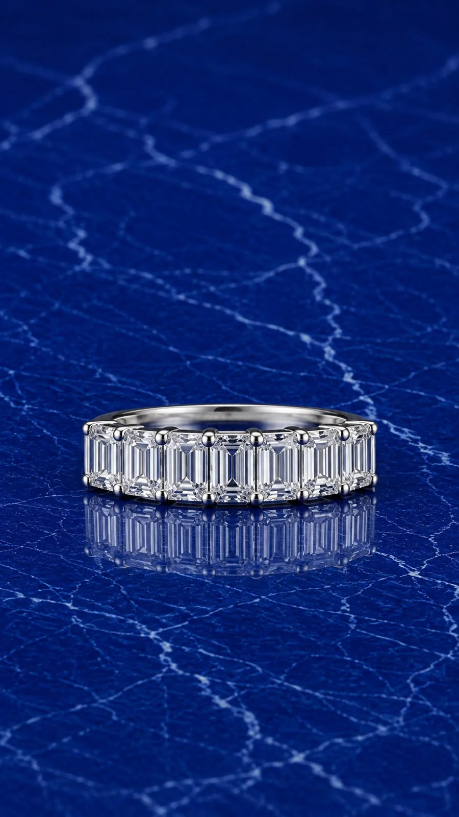Emerald cut lab grown diamond half eternity band set in 14k gold