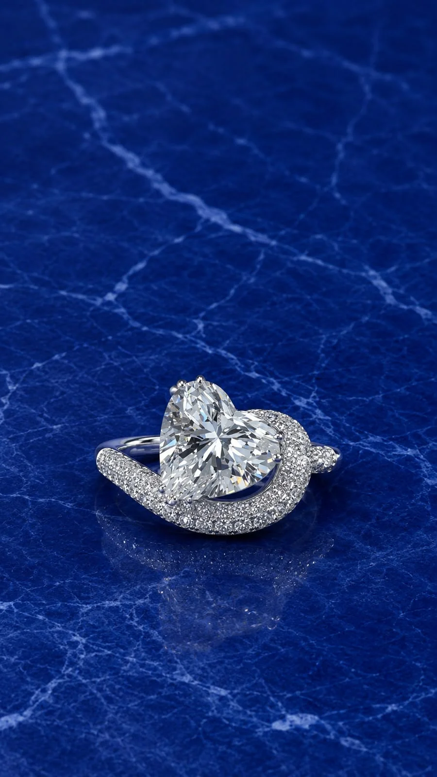 Heart-cut lab grown diamond ring with wrap pave band design