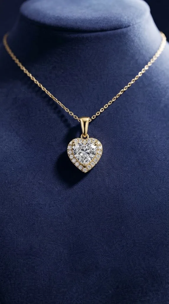 Heart cut lab grown diamond halo pendant in 14K gold