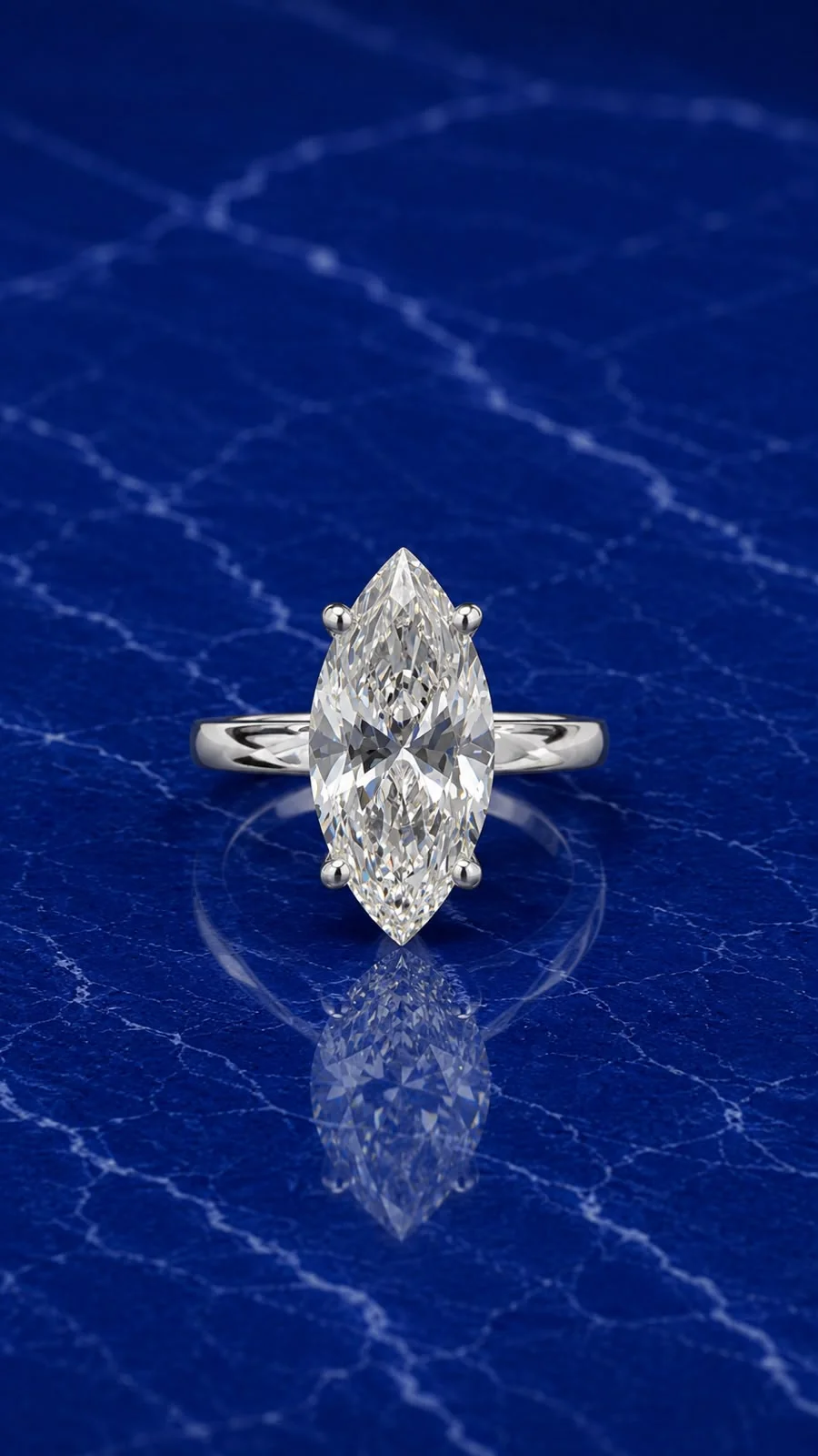 Marquise solitaire engagement ring with an elongated marquise-cut lab grown diamond center