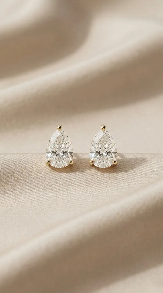 Pear cut lab grown diamond studs in 14K gold