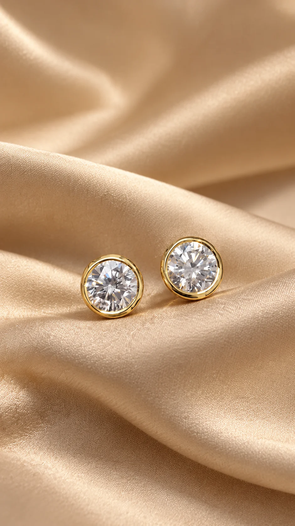 Round brilliant cut lab grown diamond studs in 14K gold