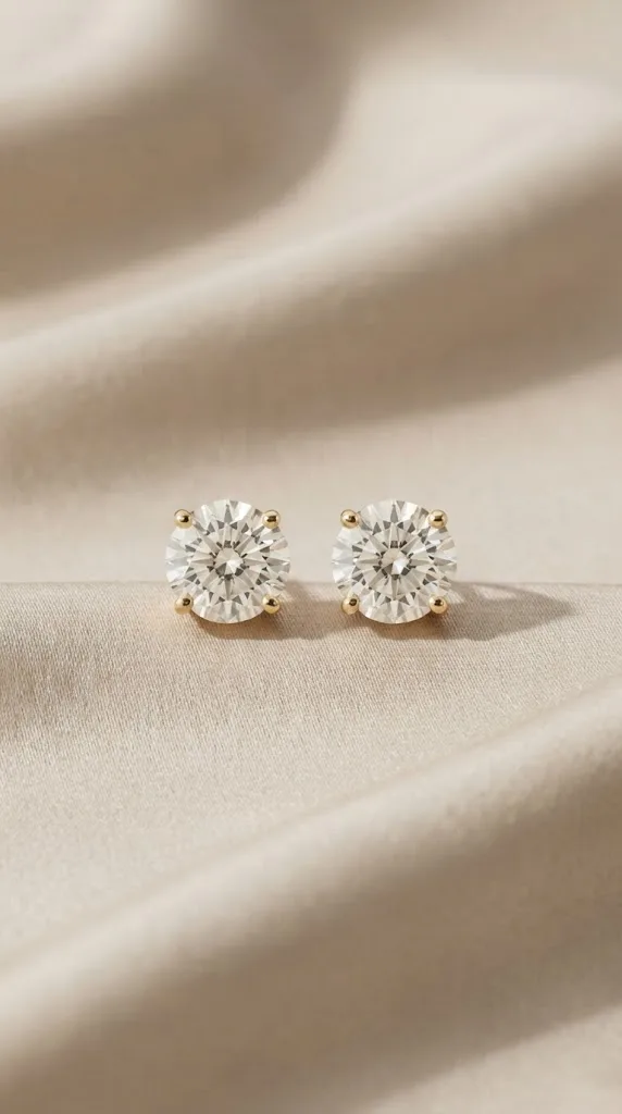 Round lab grown diamond stud earrings in 14K gold